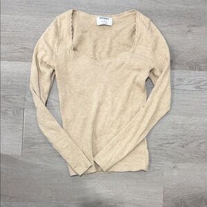Old Navy Beige Ribbed Long Sleeve Square Neck Top